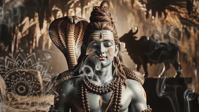Divine Hindu God Lord Shiva Meditating in a Sacred Cave.