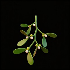 Mistletoe plant with green leaves and white berries
