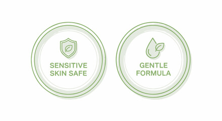 Sensitive Skin Safe and Gentle Formula vector icon badges for product labeling isolated on white