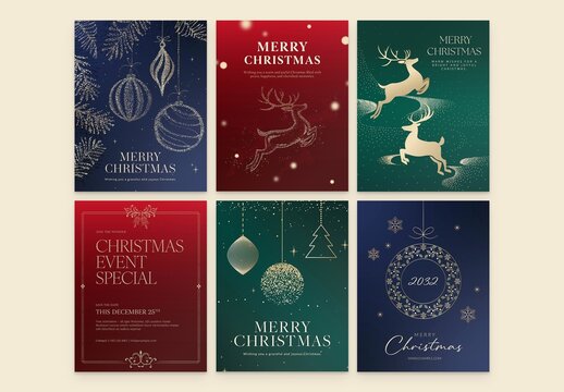 Christmas Poster Flyer Template Set in Modern Luxury Style for Flier Invitation & Greetings Card Design, New Years Eve & Holiday Branding