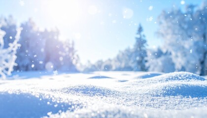 Fototapeta premium Blue winter landscape illustration with snowy Christmas tree decoration and festive cold season sky