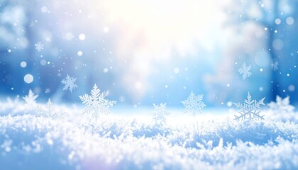 Blue winter landscape illustration with snowy Christmas tree decoration and festive cold season sky