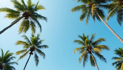 Looking Up at Palm Trees Against a Clear Sky