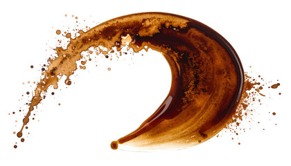 Splashed dark brown liquid in a curved wave shape against a black background