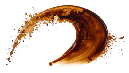 Splashed dark brown liquid in a curved wave shape against a black background