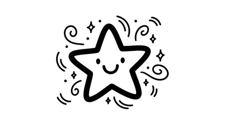 Cheerful star character with swirls and sparkles, conveying joy and positivity in a playful design