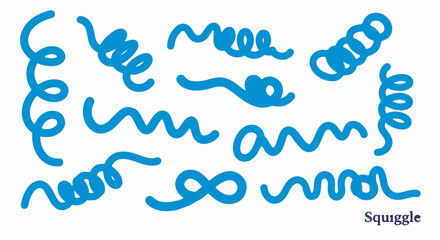 A set of isolated blue squiggles and doodle lines for graphic design elements on white background