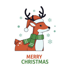 Cute Reindeer Merry Christmas Greeting Card Vector