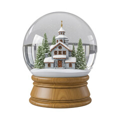 Obraz premium Christmas Snow Globe with House and Trees Isolated on White Background