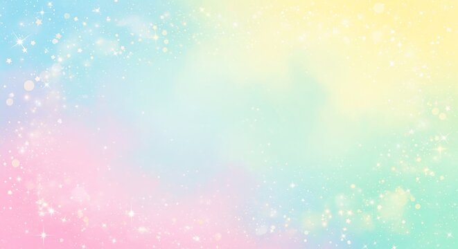 Dreamy pastel gradient background with glittering stars and bokeh