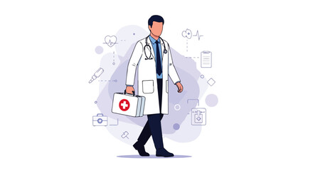 Doctor with First Aid Kit Vector – Medical Emergency Healthcare Illustration