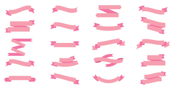 Paper Ribbon pink silhouette icons vector set . Red ribbon banner with space for text. Illustration set of pink tape. eps 10