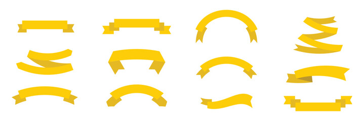 Yellow Ribbon banner set isolated on a white background. Yellow color. Simple modern cute design. eps 10