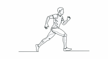 Simple continuous one line art drawing of a man running or jogging isolated on white background