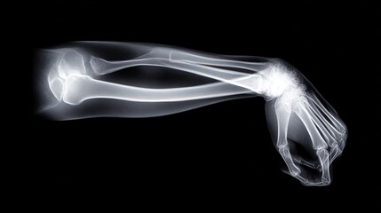 Naklejka premium X-ray image showing elbow joint with signs of degeneration or injury causing persistent pain