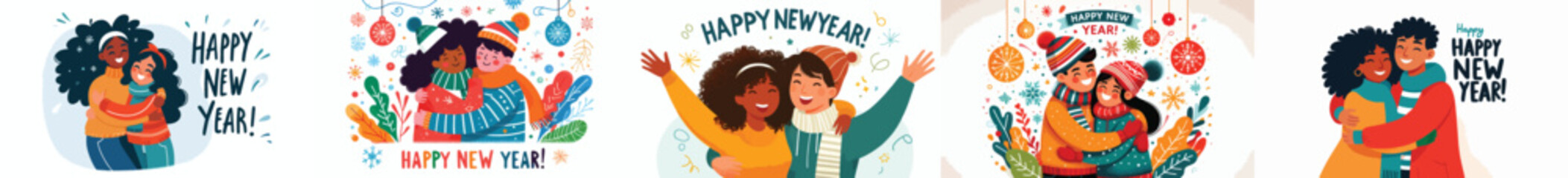 vector of a couple hugging celebrating the new year