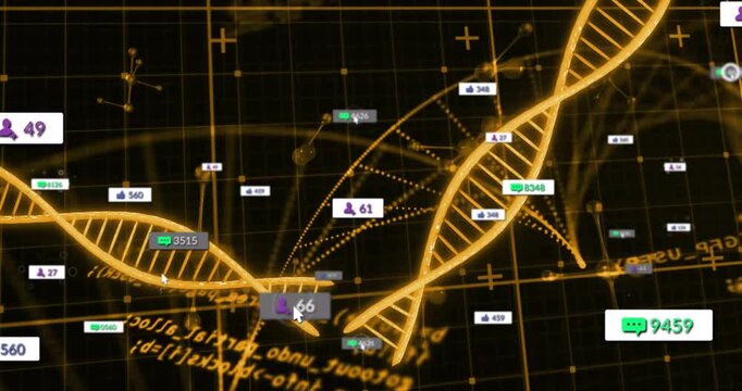 On play gold double-helix sweeping grid segments sliding badges rising lines linking showing stats