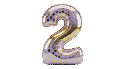 Vibrant metallic number two balloon with golden confetti patterns, perfect for birthday celebrations, anniversaries, or special event decorations on a clean white background