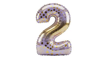 Vibrant metallic number two balloon with golden confetti patterns, perfect for birthday celebrations, anniversaries, or special event decorations on a clean white background