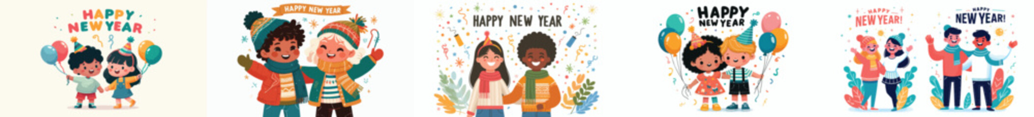 vector of two little kids celebrating new year