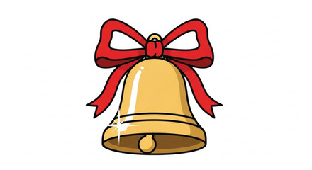 Golden christmas bell with shiny surface and big red ribbon bow