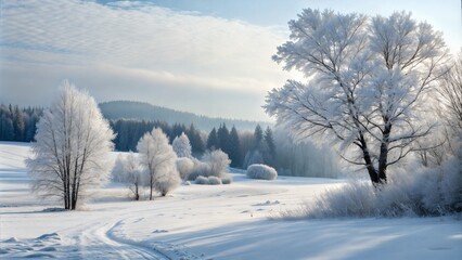 Winter background of snow and frost with free space for your decoration.