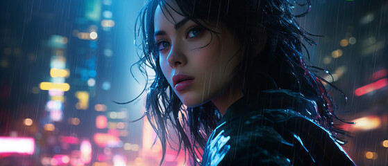 Fototapeta premium young woman in the night city