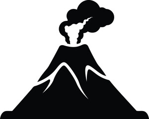 Volcano Icon Illustrating Eruption and Natural Disaster with Smoke and Lava in Black and White Minimalist Graphic