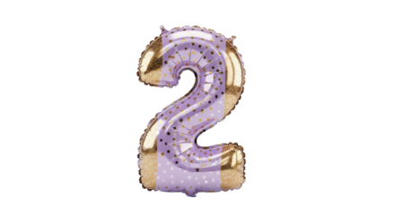Festive Metallic Purple Number Two Foil Balloon with Golden Polka Dots, a Vibrant Graphic for Celebrating a Second Birthday, Anniversary, or Special Milestone Occasion