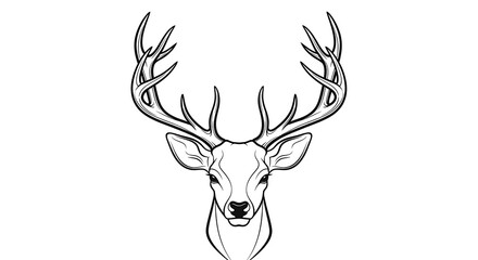 Elegant and majestic deer head illustration with impressive antlers, showcasing the beauty and strength of wildlife in a striking monochrome line art style