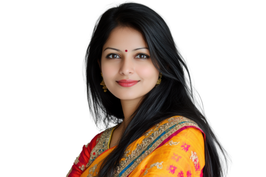 Indian woman in saree smiling softly
