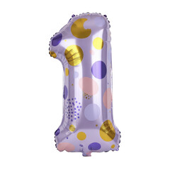 Festive Purple Number 1 Balloon with Colorful Polka Dots, Ideal for Celebrations and Birthdays