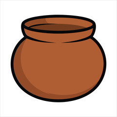 Handmade terracotta clay pot for culinary preparations isolated vector illustration on white background
