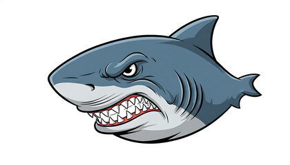 Fototapeta premium Dynamic and aggressive shark illustration, featuring a powerful ocean predator with sharp teeth and an intense, menacing expression, ideal for captivating graphic designs and branding projects