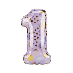 Festive Lavender Number One Balloon with Gold and White Polka Dots and Swirls for Celebrations