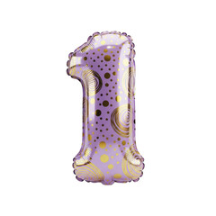 Number One Balloon with Purple and Gold Swirls for Parties and Celebrations