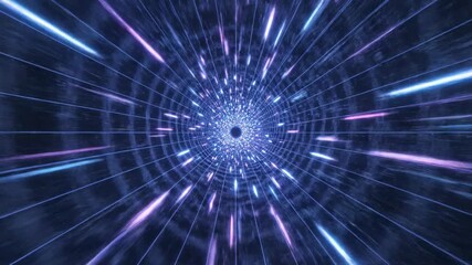 Rapidly approaching blue and purple neon wireframe grid tunnel creating a futuristic and intense deep digital speed simulation network, powerful, abstract - Powered by Adobe