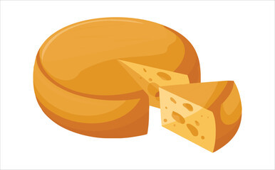 Assorted cheese collection whole wheels and sliced pieces isolated vector illustration on white background
