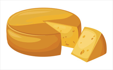 Assorted cheese collection whole wheels and sliced pieces isolated vector illustration on white background