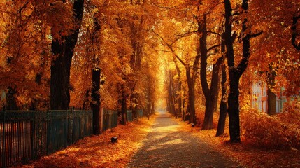 Golden pathways: embracing the magic of autumn parks. Advertisin