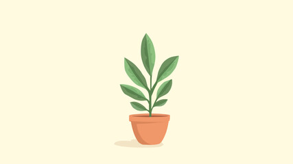 A simple flat vector design of a small green plant with large leaves growing in a terracotta pot, representing nature and home decor.