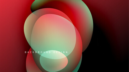 Abstract fluid shapes, vibrant colors blend. Red, green hues dominate dark background. Modern design element, smooth gradients present.