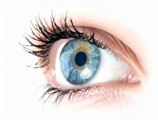 Close-up side profile of a blue human eye with reflection