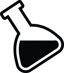 Outline of Flask with Liquid Chemical Experiment in Laboratory Black Silhouette Scientific Study and Pharmaceutical Research Tool Isolated