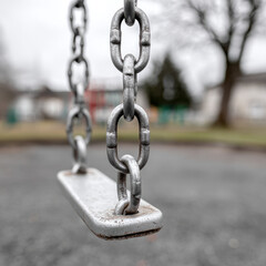 Naklejka premium Metal swing chain with blurred playground background.