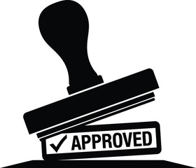 Black Silhouette of Approved Stamp with Check Mark Isolated on Transparent Backdrop Symbolizing Validation Authorization and Quality Assurance