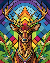 Deer real,Stained Glass Style , rainbow color