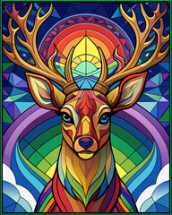 Deer real,Stained Glass Style , rainbow color