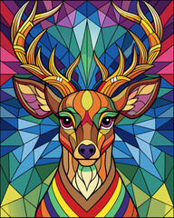 Deer real,Stained Glass Style , rainbow color