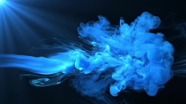 Seamlessly looping abstract motion graphic of synthetic blue mist illuminated by soft, focused light rays ideal for technical presentations or futuristic backgrounds abstract, light rays, professional